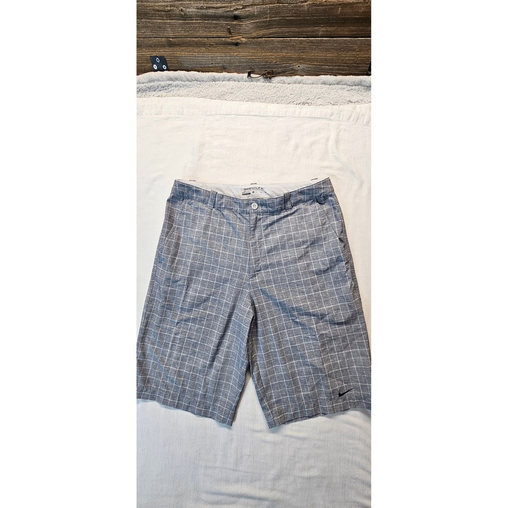 Nike Golf Dri-FIT Plaid Shorts Mens XL Grey White Performance Activewear